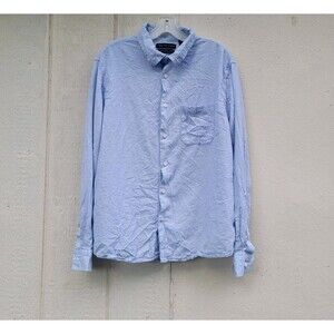 Saks Fifth Avenue Linen Blend Shirt Mens Blue Long Sleeve Button Up Sz XL